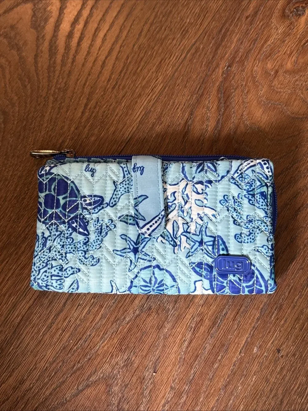 Lug Tandem Snap RFID Wallet Sealife Blue Sea Turtles Ocean Starfish Travel Beach